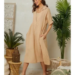 Linnen Jurk Beige -Exporteren Mooie Look Winkel lin passion linnen jurk beige 4