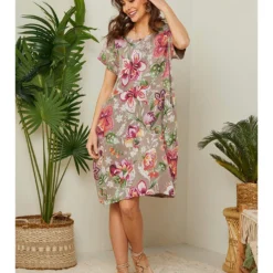 Linnen Jurk Beige/meerkleurig -Exporteren Mooie Look Winkel lin passion linnen jurk beige meerkleurig 4