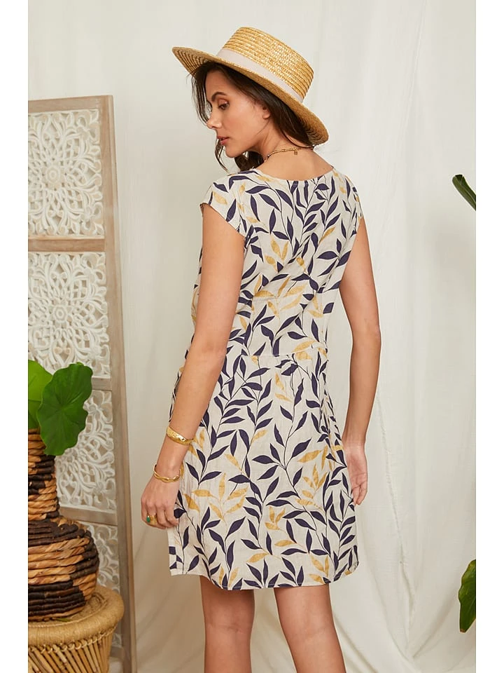 Linnen Jurk Donkerblauw/crème 4 Linnen Jurk Donkerblauw/crème - Afbeelding 4