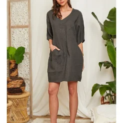Linnen Jurk Donkergrijs