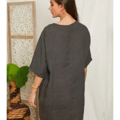 Linnen Jurk Donkergrijs -Exporteren Mooie Look Winkel lin passion linnen jurk donkergrijs 3