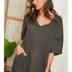 Linnen Jurk Donkergrijs -Exporteren Mooie Look Winkel lin passion linnen jurk donkergrijs 4