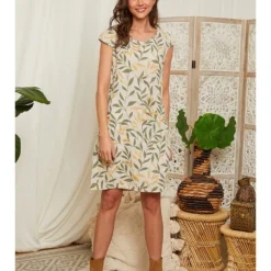 Linnen Jurk Kaki/crème