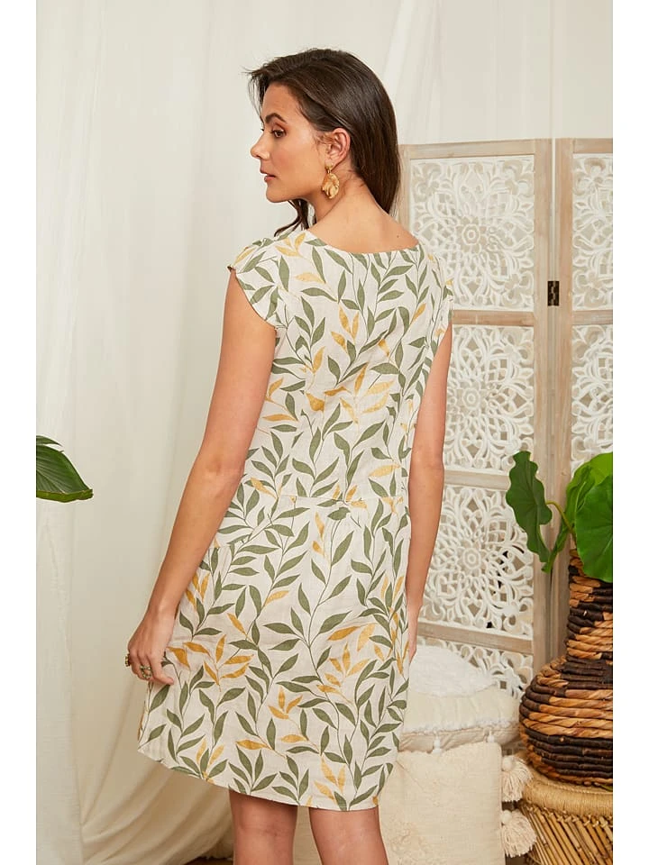 Linnen Jurk Kaki/crème 4 Linnen Jurk Kaki/crème - Afbeelding 4