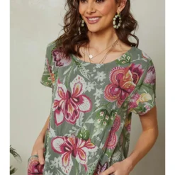 Linnen Jurk Kaki/meerkleurig -Exporteren Mooie Look Winkel lin passion linnen jurk kaki meerkleurig 2