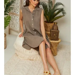 Linnen Jurk Lichtbruin -Exporteren Mooie Look Winkel lin passion linnen jurk lichtbruin 4