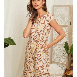 Linnen Jurk Lichtbruin/crème -Exporteren Mooie Look Winkel lin passion linnen jurk lichtbruin creme 2