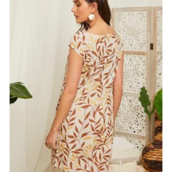 Linnen Jurk Lichtbruin/crème -Exporteren Mooie Look Winkel lin passion linnen jurk lichtbruin creme 3