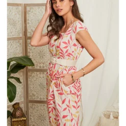 Linnen Jurk Roze/crème -Exporteren Mooie Look Winkel lin passion linnen jurk roze creme 2