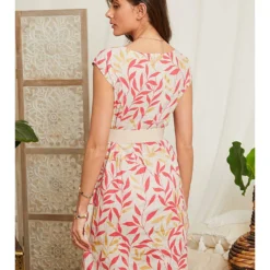 Linnen Jurk Roze/crème -Exporteren Mooie Look Winkel lin passion linnen jurk roze creme 3