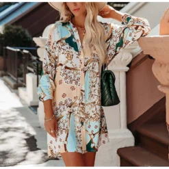 Jurk Beige/turquoise