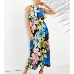 Jurk Blauw/lichtroze/zwart