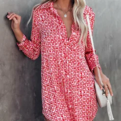 Jurk Crème/rood/meerkleurig