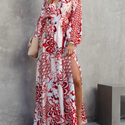 Jurk Crème/wit/rood