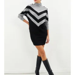 Jurk Grijs/zwart -Exporteren Mooie Look Winkel milan kiss jurk grijs zwart 2