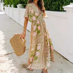 Jurk Groen/lichtroze