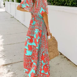 Jurk Turquoise/oranje -Exporteren Mooie Look Winkel milan kiss jurk turquoise oranje 2