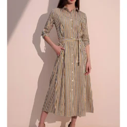 Jurk Mosterdgeel/blauw