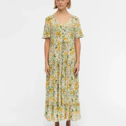 Object Jurk "Lorena" Beige/geel -Exporteren Mooie Look Winkel object jurk lorena beige geel 2