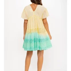 Jurk Geel/turquoise -Exporteren Mooie Look Winkel peace and love jurk geel turquoise 2