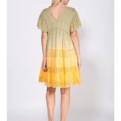 Jurk Kaki/geel -Exporteren Mooie Look Winkel peace and love jurk kaki geel 2