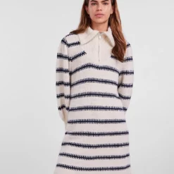 Pieces Gebreide Jurk Wit/zwart