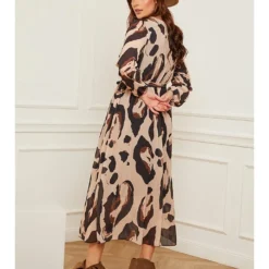 Jurk Beige/bruin/zwart -Exporteren Mooie Look Winkel plus size company jurk beige bruin zwart 2