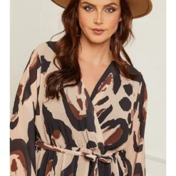 Jurk Beige/bruin/zwart -Exporteren Mooie Look Winkel plus size company jurk beige bruin zwart 3