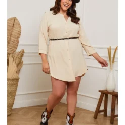Jurk "Bent" Beige -Exporteren Mooie Look Winkel plus size company jurk bent beige 4
