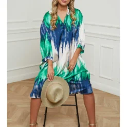 Jurk Blauw/groen/wit -Exporteren Mooie Look Winkel plus size company jurk blauw groen wit 4