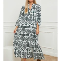 Jurk "Iviquel" Wit/donkergroen