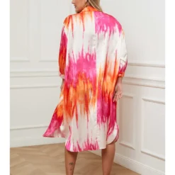 Jurk Roze/oranje/wit -Exporteren Mooie Look Winkel plus size company jurk roze oranje wit 3