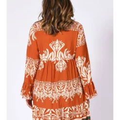 Jurk "Sibyl" Oranje/crème -Exporteren Mooie Look Winkel plus size company jurk sibyl oranje creme 2