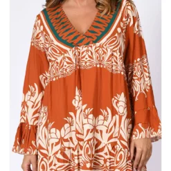 Jurk "Sibyl" Oranje/crème -Exporteren Mooie Look Winkel plus size company jurk sibyl oranje creme 3