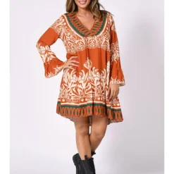 Jurk "Sibyl" Oranje/crème -Exporteren Mooie Look Winkel plus size company jurk sibyl oranje creme 4