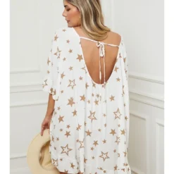 Jurk Wit/lichtbruin -Exporteren Mooie Look Winkel plus size company jurk wit lichtbruin 2