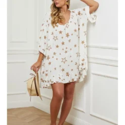 Jurk Wit/lichtbruin -Exporteren Mooie Look Winkel plus size company jurk wit lichtbruin 4