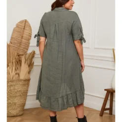 Linnen Jurk "Bosnik" Kaki -Exporteren Mooie Look Winkel plus size company linnen jurk bosnik kaki 2