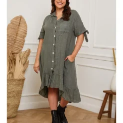 Linnen Jurk "Bosnik" Kaki