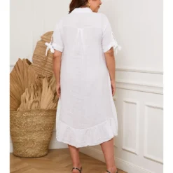 Linnen Jurk "Bosnik" Wit -Exporteren Mooie Look Winkel plus size company linnen jurk bosnik wit 2