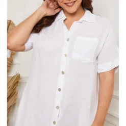 Linnen Jurk "Bosnik" Wit -Exporteren Mooie Look Winkel plus size company linnen jurk bosnik wit 3