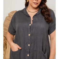 Linnen Jurk "Claudine" Antraciet -Exporteren Mooie Look Winkel plus size company linnen jurk claudine antraciet 3