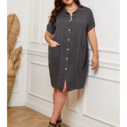 Linnen Jurk "Claudine" Antraciet -Exporteren Mooie Look Winkel plus size company linnen jurk claudine antraciet 4