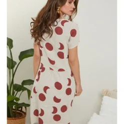 Linnen Jurk Beige/roestrood -Exporteren Mooie Look Winkel rodier lin linnen jurk beige roestrood 2