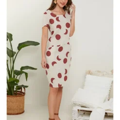 Linnen Jurk Beige/roestrood -Exporteren Mooie Look Winkel rodier lin linnen jurk beige roestrood 4