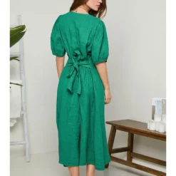 Linnen Jurk Donkergroen -Exporteren Mooie Look Winkel rodier lin linnen jurk donkergroen 2