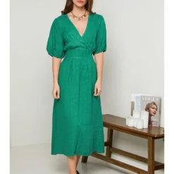 Linnen Jurk Donkergroen