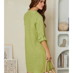 Linnen Jurk Limoengroen -Exporteren Mooie Look Winkel rodier lin linnen jurk limoengroen 2