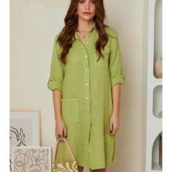 Linnen Jurk Limoengroen