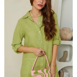 Linnen Jurk Limoengroen -Exporteren Mooie Look Winkel rodier lin linnen jurk limoengroen 3